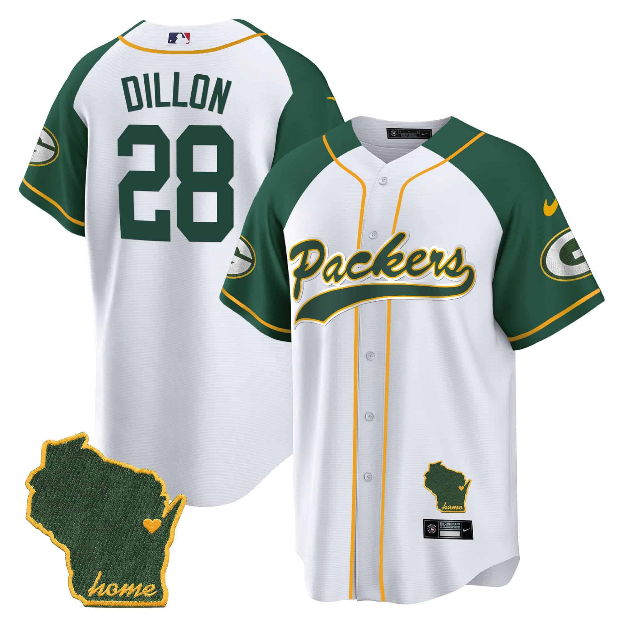 Men Green Bay Packers 28 Dillon White 2024 Nike Home Patch Baseball NFL Jersey style 1